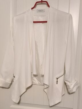 Fashion Magazine White Draped Open-Front Jacket